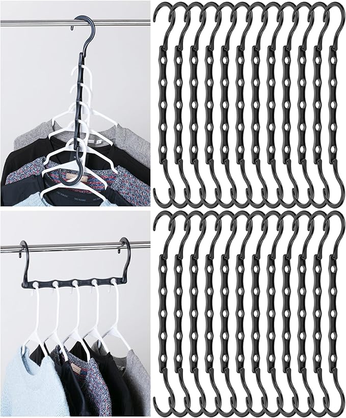 Mr. Pen- Space Saving Hangers for Clothes, 24 pcs, Black, Bulk Plastic Multi Clothes Hangers Space Saving, 5 Slots, 360° Rotating Hooks