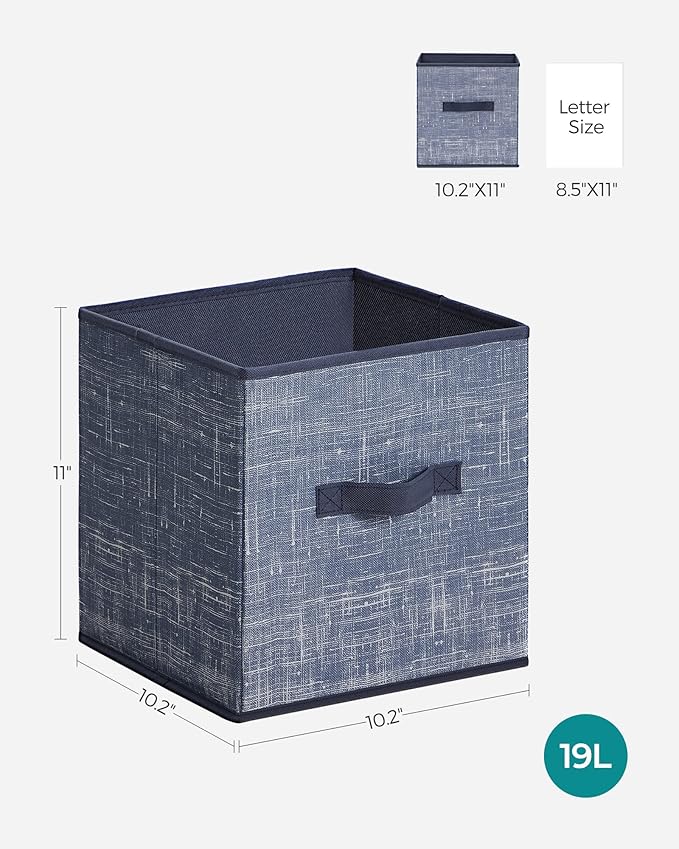 SONGMICS Storage Cubes, 11-Inch Non-Woven Fabric Bins with Double Handles, Set of 6, Closet Organizers for Shelves, Foldable, for Clothes, Misty Blue UROB026I01