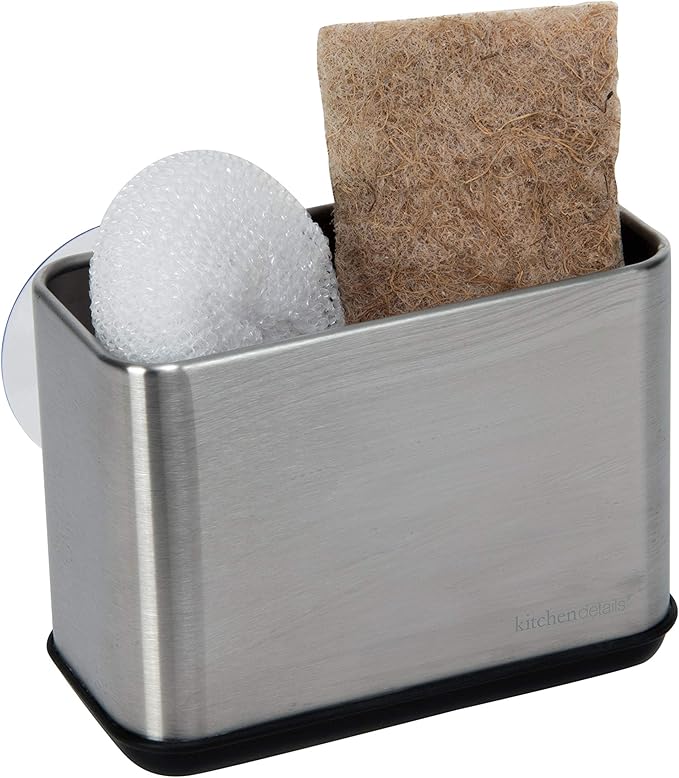 Kitchen Details Cup Sponge Holder/Basket, Space-Saving, Perfect for Kitchen or Bathroom, Sleek, in Stainless Steel Suction Sink Caddy (4192-SS)
