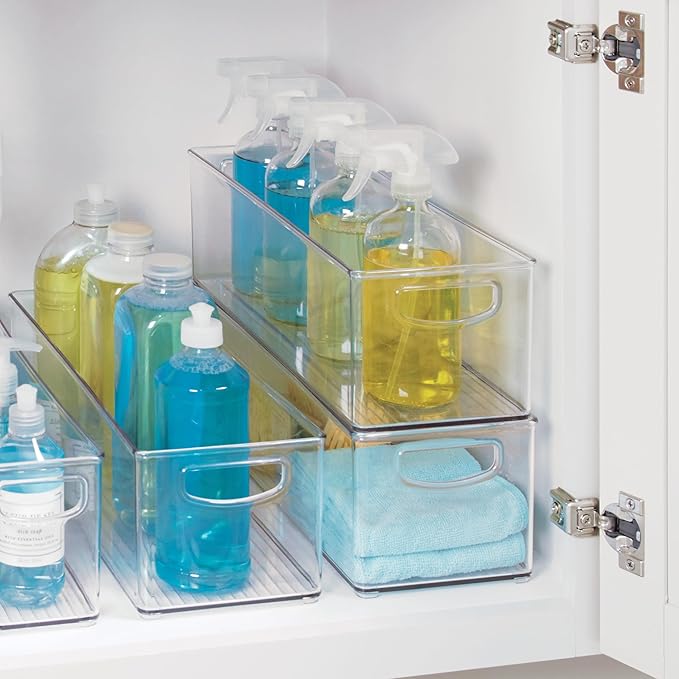 iDesign Plastic Stackable Pantry Bin - Storage Bin with Handles for Cabinets or Fridge - Set of 4 - Clear