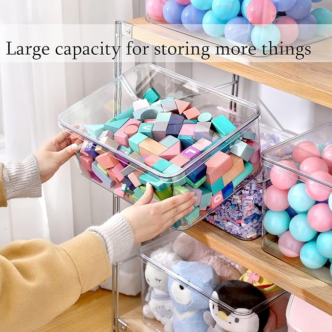 Sgoostood Clear Storage Bins With Lids,5 Packs Food Storage Organizer,Cabinet Storage Basket for Clothing, Towels, Cosmetics, Kitchen Storage Containers,Transparent Pantry Containers (3L+2S)