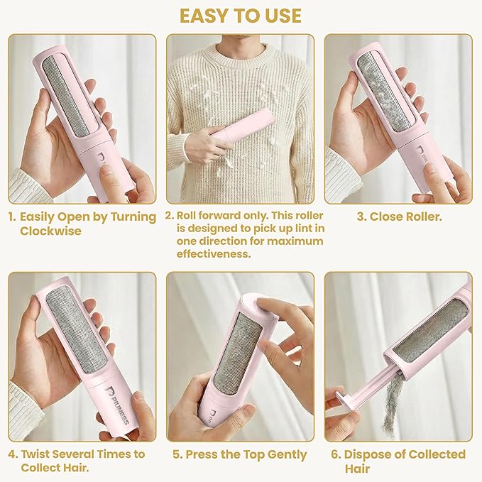 PIUNESS Pet Hair Remover Roller – Reusable Lint Roller for Cat & Dog Hair on Furniture, Couch, Carpet, Car & Bedding – Portable, Eco-Friendly