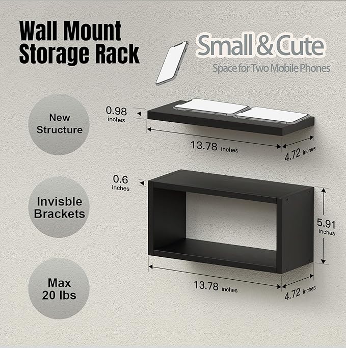 RICHER HOUSE Floating Shelves Bathroom, Black Floating Shelves for Wall, Above Toilet Bathroom Shelves, Wall Mounted Hanging Shelves for Bedroom, Kitchen, Living Room Decor - Black