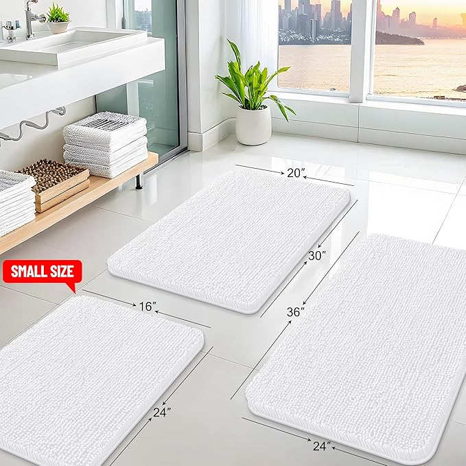 Arotive Bathroom Toilet Rugs U Shaped 24x24, Extra Soft Absorbent Shaggy Chenille Contour Bath Rugs for Toilet, Machine Washable Non-Slip Contoured Bath Mats, White