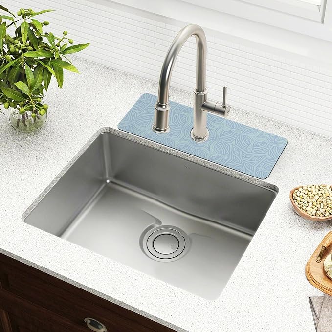 Kitchen Sink Splash Guard 1 PC 14.7 Inch Sink Faucet Mat Splash Guard for Bathroom Countertop Water Absorbent Foldable Cuttable Soft Washable Abstract Blue