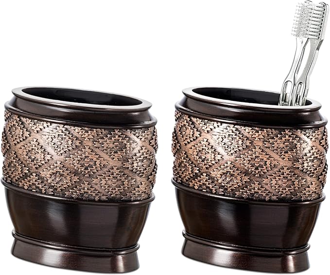 Creative Scents Dublin Brown Toothbrush Holders for Bathrooms Set of 2 - Bathroom Toothbrush Holder Set - Electric Tooth Brush and Toothpaste Organizer - Brown Bathroom Accessories Set Decor