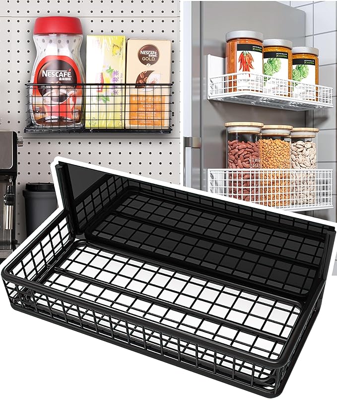 Magnetic Basket Fridge Large Magnetic Pen Holder Whiteboard Metal Wire Basket Storage Item Organizer (Black-Low)