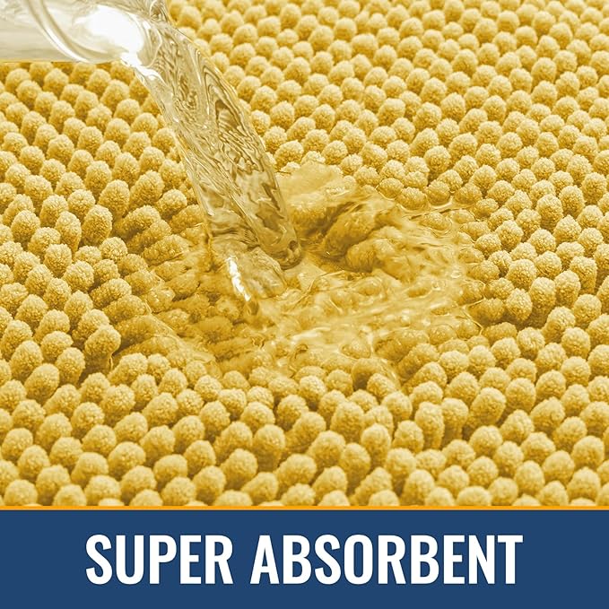 Arotive Bathroom Rugs 30x20, Extra Soft Absorbent Shaggy Chenille Bath Rugs, Machine Washable Rubber Backing Non-Slip Bath Mats for Bathroom Floor Tub and Shower, Home Decor Accessories, Yellow