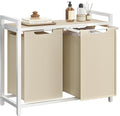 VASAGLE Laundry Hamper, Laundry Basket Sorter with 2 Pull-Out and Removable Bags, Shelf, Metal Frame, 2 x 12.1 Gallons (46 L), 28.8 x 13 x 28.4 Inches, Cappuccino Beige and Natural Beige UBLH201LH01