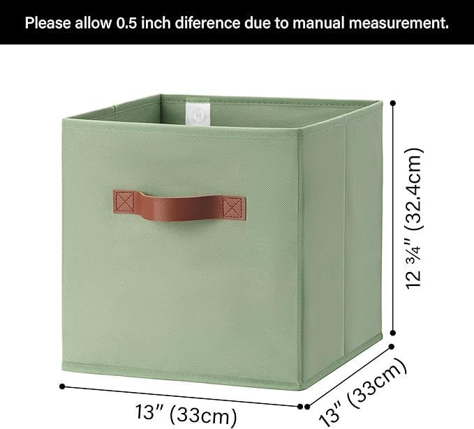 GRANNY SAYS 13 Inch Storage Cubes Organizer, Decorative Cube Storage Bins, Fabric Storage Bins with PU Handles, Collapsible Cubes Bins, Storage Cubes for Shelves, Closet, Green, 6-Pack
