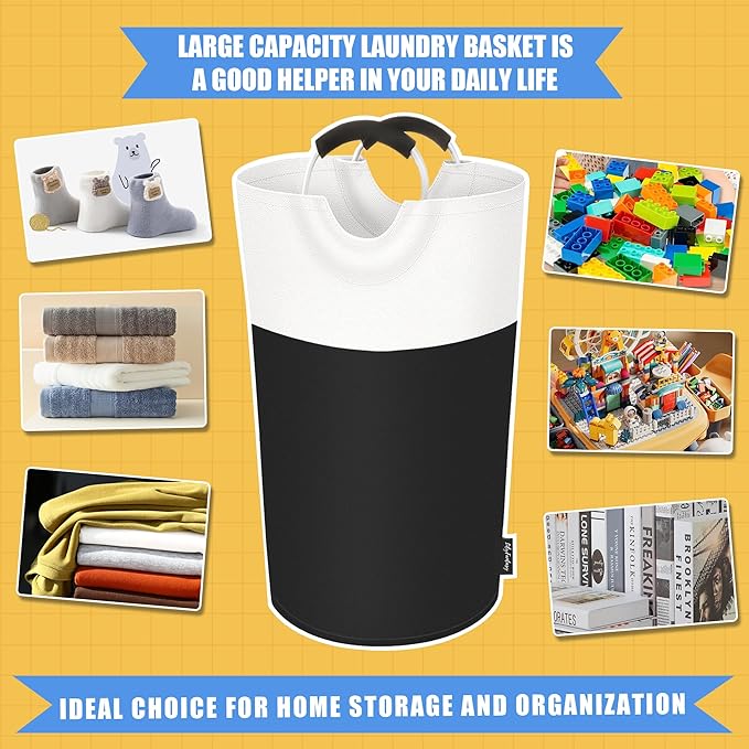 90L Laundry Basket, Collapsible Laundry Hamper with Padded Handles, Waterproof Laundry Bag, Tall Clothes Hamper Stand Up Well, Foldable Laundry Baskets for Easy Storage(Black)