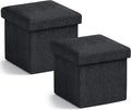Ornavo Home Small Storage Ottoman, Set of 2 Foldable Collapsible Cube Square Linen Ottoman Foot Rest Stool Seat, for Living Room, Bedroom, Home Office, Dorm - 12 x 12 x 12, Black
