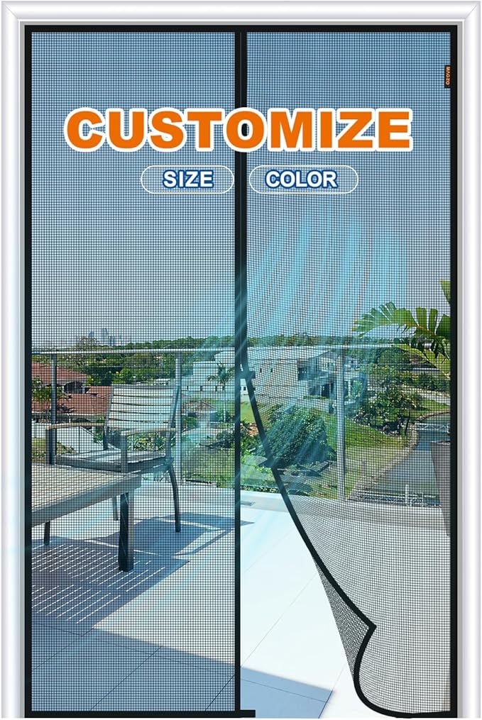 MAGZO Customized Magnetic Screen Door, Sturdy Magnets Double Mesh Door Screen Curtain with Full Frame Hook & Loop for Sliding Entrance