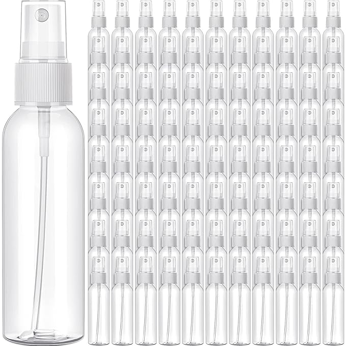 Nuogo 90 Pack 4 Oz Plastic Mini Spray Bottles Reusable Travel Size Perfume Refillable Mist Sprayer Empty Bottle for Essential Oil(Clear)