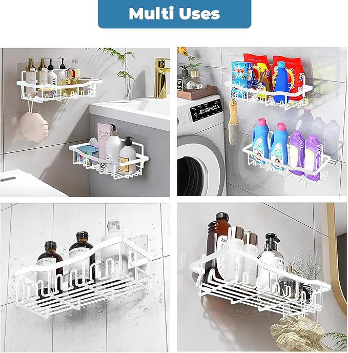 Fab Glass and Mirror shower caddy Bathroom shower organizer (White, Pack of 5)
