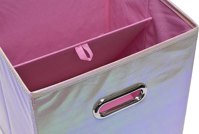 Handy Laundry 6-Pack Foldable Cube Storage Bins – Decorative Collapsible Organizer for Shelves, Closets, Underbed, Clothes, or Kids’ Toys (Shiny Pink)