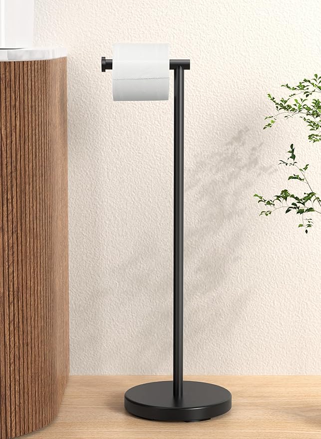 KES Toilet Paper Holder Stand with Weighted Base, 26" H (Taller Version) Free Standing Toilet Paper Roll Holder for Bathroom, Rustproof, BPH283S66-BK