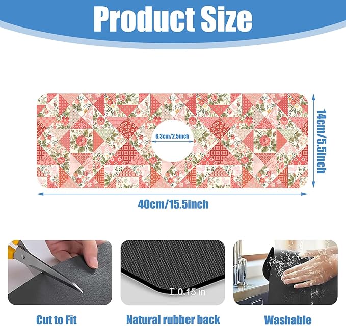 Sink Splash Guard Faucet Mat Roses and Butterflies Absorbent Fast Drying Mat Sink Gadgets Splash Guard Behind Faucet Drip Catcher for Kitchen Bathroom 15.5"X5.5"