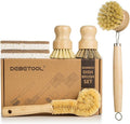 6 Piece Bamboo Dish Brush Set with Coconut Sponge - Wooden Dish Brush with Sisal and Palm Fiber, Natural Bamboo Dish Scrub Brush for Kitchen Cleaning Dishes, Pots, Pans, Bottles, Vegetables