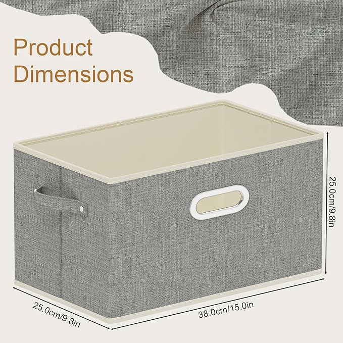 Fabric Open Storage Bins with Metal Handles, Collapsible Organizer Baskets, Foldable Cube Boxes for Shelves, Closet, Living Room, 15x9.8x9.8in, Grey, 4 Pack