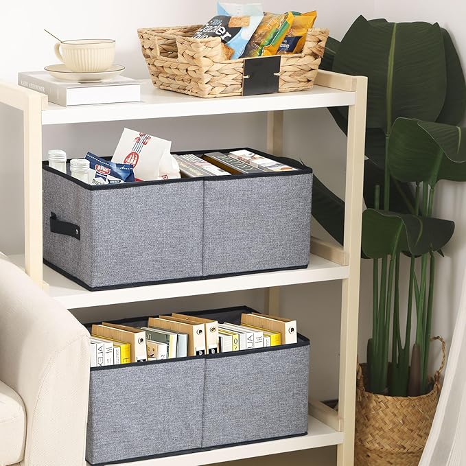 Fabric Storage Boxes, Foldable Storage Baskets with Handles, Cube Organizer Bins for Wardrobe, 18.5 × 11 × 7.9 Inch, Gray, 6-Pack