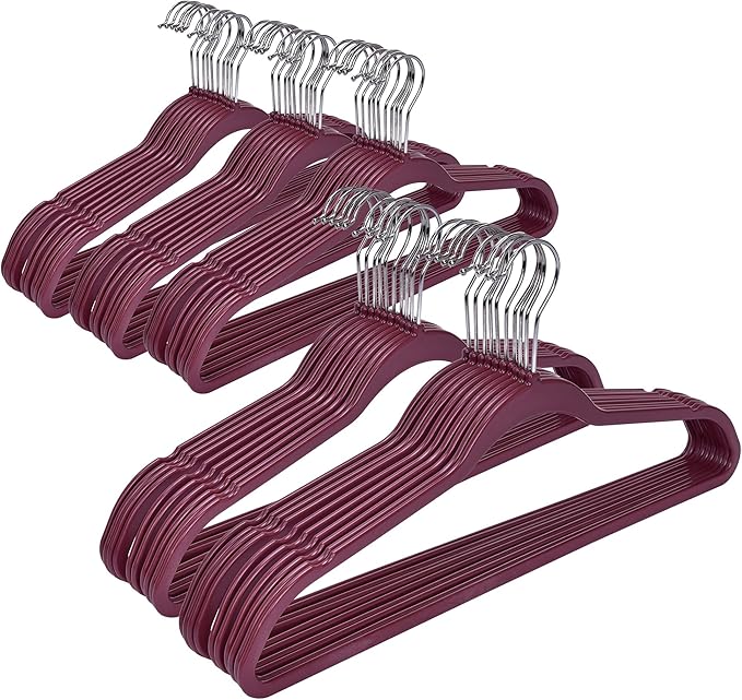 Quality Hangers 50 Pack Slim Plastic Hangers for Clothes - Sturdy Non-Velvet Pink Hangers with 360° Swivel Chrome Hook & Notches - Versatile for Coats Shirts Dresses – Raspberry