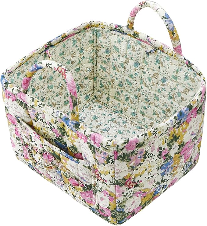 Boho Fabric Storage Basket, Large Capacity Laundry Basket, 12.2'' x 10.23'' x 10.23'' Collapsible Laundry Hamper with Easy Carry Handles (Plum, L)