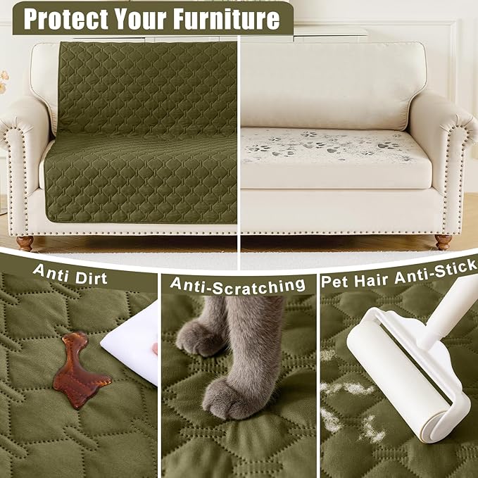 Smiry Waterproof Dog Bed Cover Blanket, Soft Reversible Pet Blanket, Washable Leakproof Cats Dogs Couch Cover for Sofa, Couch, Furniture, Plaid (52x82 Inch, Green/Navy)