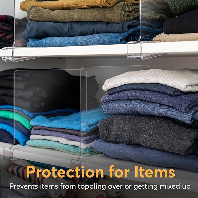 12 Pack Acrylic Shelf Dividers for Closet 11x7.9 Inch – Acrylic Dividers for Shelves Clear Closet Shelf Separators for Purses, Clothes Storage – Vertical Bookshelf Dividers for Bedroom & Kitchen