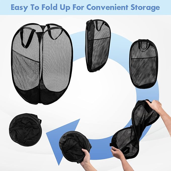 DUCOO Pop Up Hamper, 1 PCS Mesh Pop Up Laundry Hamper, Foldable Mesh Laundry Basket with Space-Saving Design for Home, Dorm, Travel & Storage - Black