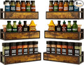 Spice Rack Wall Mount for Large Spice Jars, 6 Pack Ironwood Spice Organizer shelf for Rustic, Industrial and Modern Kitchens,Quick Adhesive Strips and Screws for Mounting (Engineered Wood)
