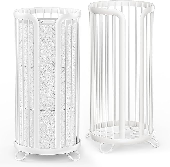 Bunoxea Toilet Paper Holder Stand, Freestanding Toilet Tissue Organizer, Minimalistic Storage Solution, Reserve Mega Rolls,Modern -2PACK White