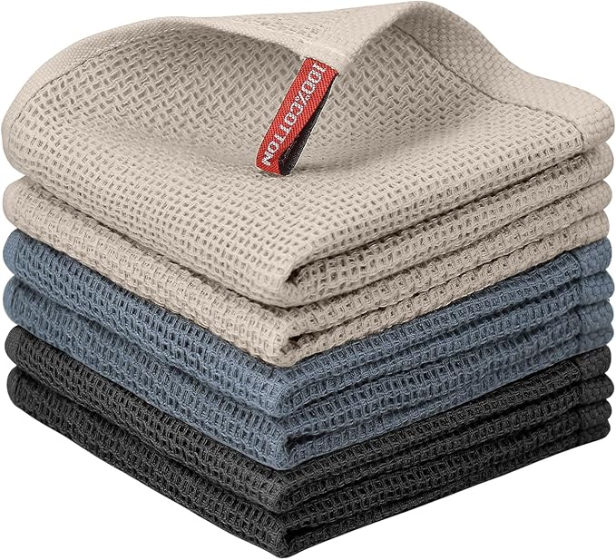 Nialnant 6 Pack Dish Cloths,100% Cotton Waffle Weave Kitchen Towels,Soft and Absorbent Kitchen Dish Rags, Dish Towels for Washing Dishes-12x12 Inches