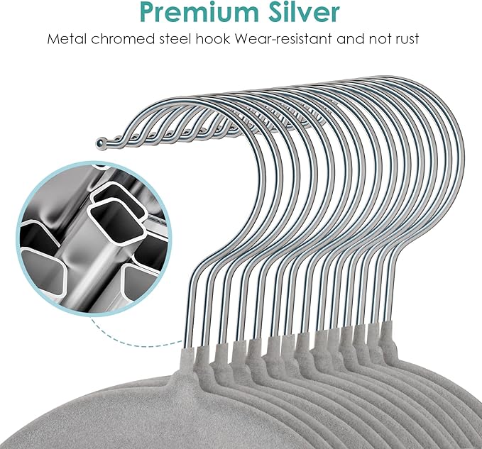 Velvet Hangers Non Slip Felt Hangers, 30 Pack Grey Velvet Clothes Hangers Space Saving Slim with 360 Degree Swivel Hook for Suits Coats, Jackets, Pants, and Dress Clothes