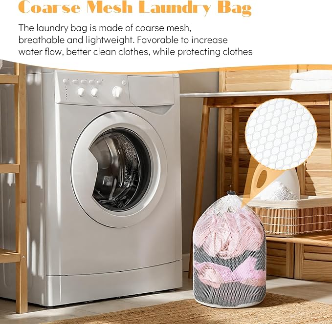 Mesh Laundry Bags, 4 Pcs Heavy Duty Laundry Washing Bags for Dirty Clothes Net Bag with Drawstring Garment Bag for Washing Machine for College Dorm, Apartment, Laundromats, Travel, White