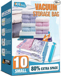 Vacuum Storage Bags, 10 Small Space Saver Vacuum Seal Bags, Space Bags, Vacuum Sealer Bags for Clothes with Travel Hand Pump (10S)