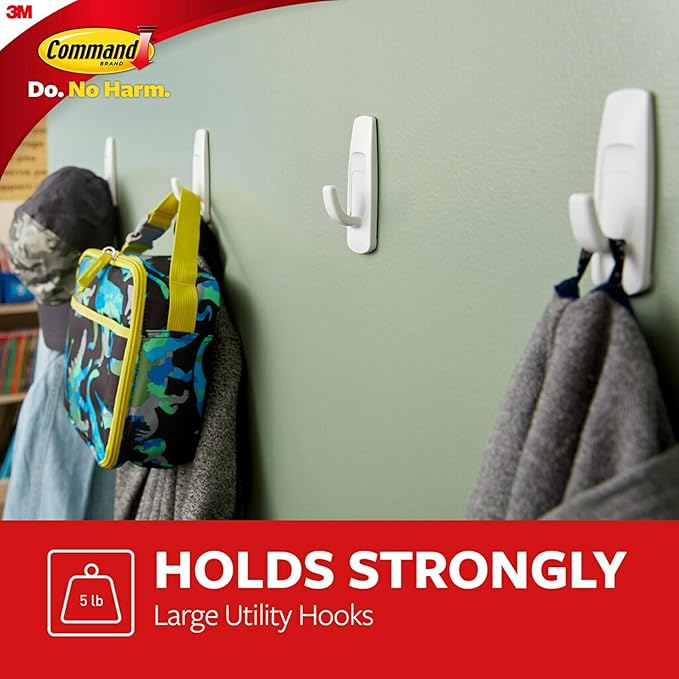 Command Large Utility Hook Mega Pack, White, 14-Hooks, 16-Strips, Organize Damage-Free (Pack of 12)