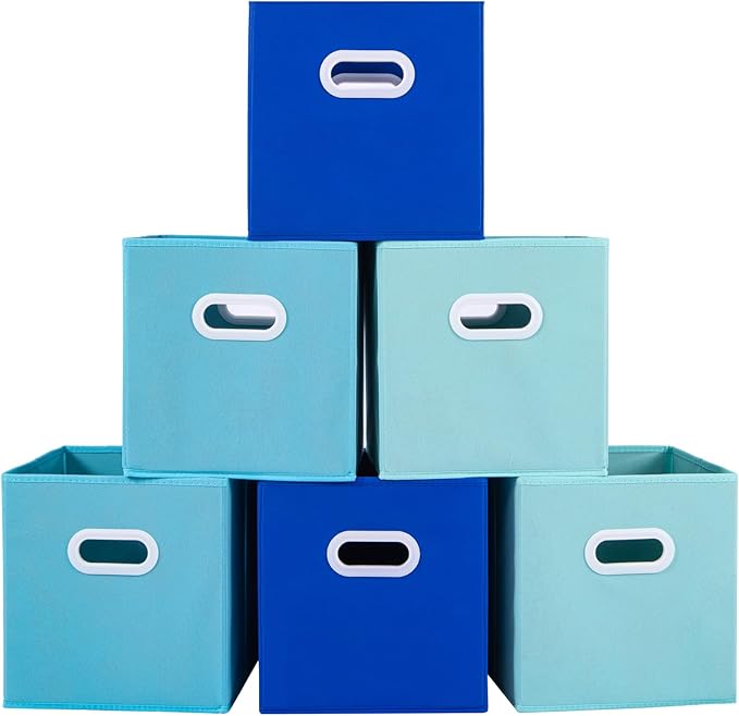 Stero Fabric Storage Bins 6 Pack Fun Colored Durable Storage Cubes with Plastic Handles Foldable Cube Baskets for Home, Kids Room, Closet and Toys Organization Multi Colored