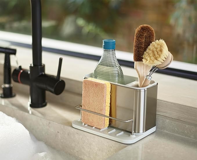 Joseph Joseph Surface Stainless Steel Caddy Sink Area Organizer and Sponge Holder, Stone