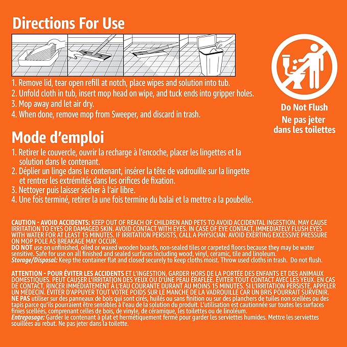 Amazon Basics Wet Mopping Cloth Refills, 12 Count (Fits Swiffer Sweeper Mop Heads)