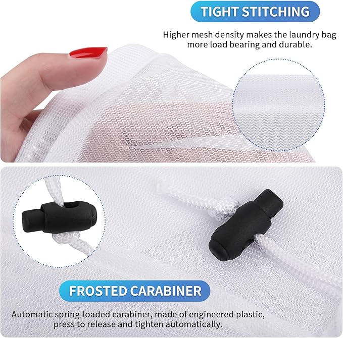 2-Pack Drawstring Mesh Laundry Bags, 24x31 Inches, Extra-Large Heavy Duty Laundry Net Bag, Breathable Mesh for Delicates, Protect Clothes in Washing Machine, Travel/Dorm/Sports/Family, White, Washable