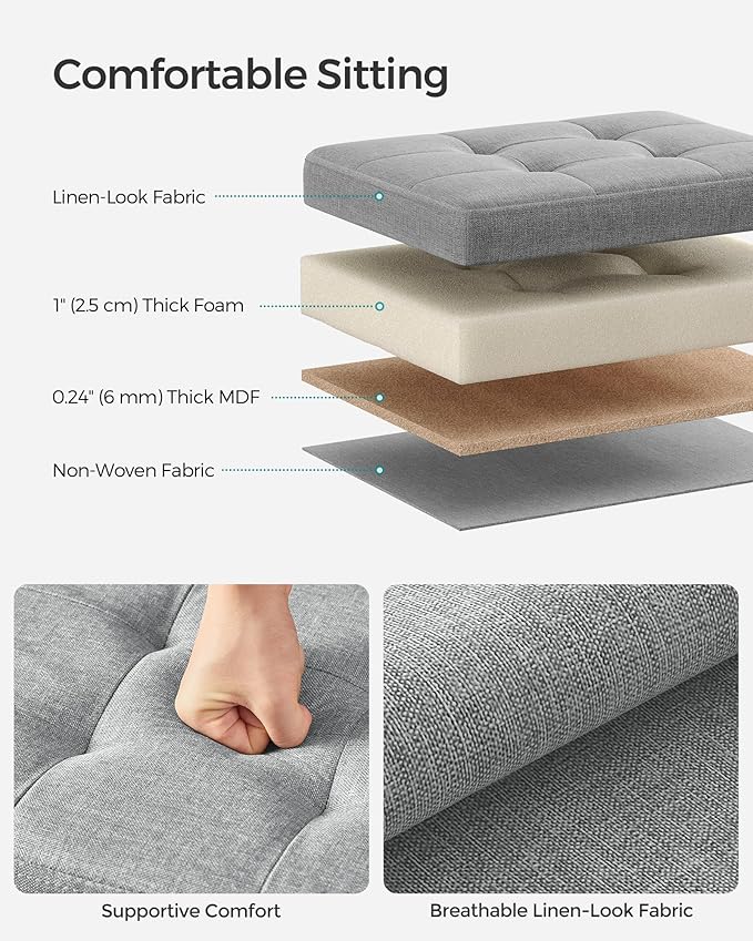 SONGMICS Mazie Collection - Small Folding Storage Ottoman, Foot Rest Stool, 12.2 x 16.1 x 12.2 Inches, 286 lb Load Capacity, for Living Room, Bedroom, Home Office, Dorm, Light Gray ULSF102G02