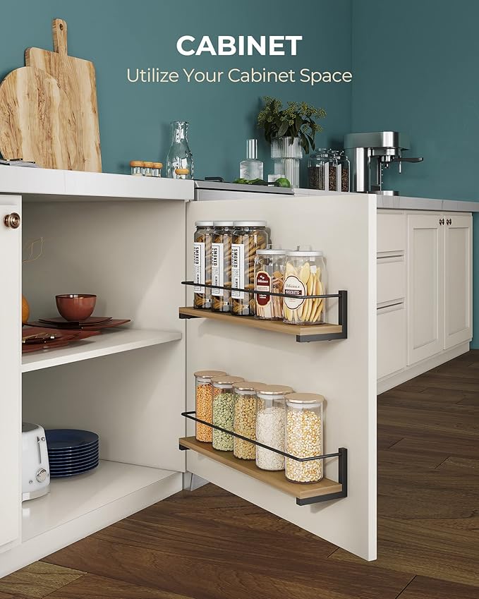 OROPY Spice Rack Wall Mounted, Rustic Wood Hanging Rack for Over The Stove, Kitchen Wall, 2 Pack | Hanging Rack, for Over The Stove, Kitchen Wall
