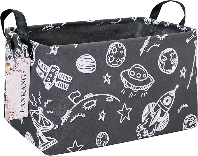 FANKANG Storage Basket,Nursery Hamper Canvas Laundry Basket Foldable with Waterproof PE Coating Storage, Office, Bedroom, Clothes,Toys (Rec-Space Planet)