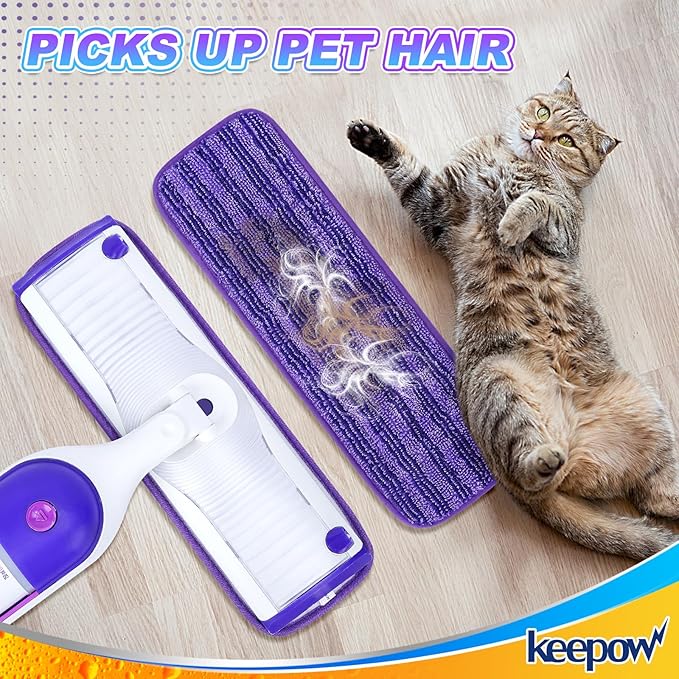 KEEPOW Reusable Power Mop Refill Pads for Swiffer Power Mop, Powermop Mopping Pad Refills for Wood Floor Cleaning, Machine Washable Microfiber Mop Pads for Wet and Dry Use, 4 Pack