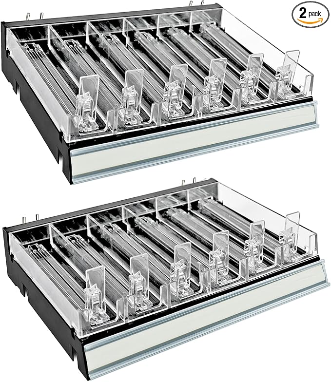 Azar Displays 225830-6COMP-BLK 6 Compartment Divider Bin Cosmetic Tray with Pushers - 6 Slots per Tray, 2-Pack, Black