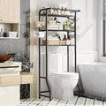 Simple Trending Over The Toilet Storage Cabinet, Metal Bathroom Shelf Organizer with Paper Holder and Hooks, 3 Tier, Black