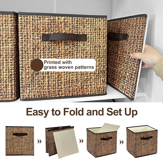 homyfort 11x11 Cube Storage Bins - Fabric Cubby Bins with Dual Handles, Collapsible Storage Organizer for Shelf, Closet, Nursery, Set of 6