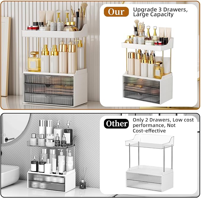 Strong 3 Drawers Bathroom Counter Organizer, 5 Tier Makeup Organizer, Versatile Perfume Organizer, Ideal for Bathroom Storage, Vanity, Large Skincare, Perfume, Present, Grey