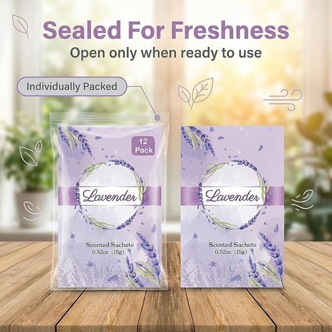 12 Packs Lavender Hanging Scented Sachets for Drawers and Closets with Retractable Hook| Long-Lasting Closet Air Freshener & Closet Deodorizer | Closet Scent Freshener (Lavender)